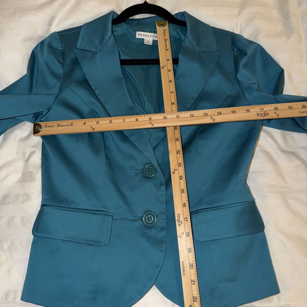 Pendleton Women's Turquoise Blazer Coat 2 Button Sz 8 Lighweight Summer Office - Picture 9 of 14